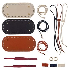 3+3+3 PCS Leather Bag Base Shaper Sets for Crochet-Purse Bottom Inserts&Adjustable Shoulder Strap and Purse Drawstring for Tote Bag Making (8.7*4 inch , 3 Color) with Bonus 2.5mm & 4.5mm Crochet Hooks