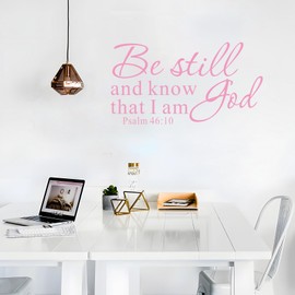 Be Still and Know That I am God Psalm 46:10 Christian Stickers Wall Decal Pink Bible Scripture Removable Religious Art DIY Inspirational Quotes Mural for Bedroom Living Room Office Home Decoration