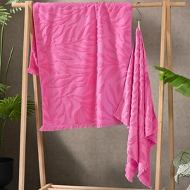 VOOVA & MOVAS Jacquard Bath Towels Set of 2 – Oversized 27.5x55 Inch,Luxury 100% Cotton High Absorbency & Quick-Drying with Decorative Tassel Trim – Vibrant Hot Pink
