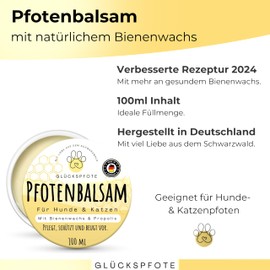 GLÜCKSPFOTE Paw Balm 100 ml for Dog Cat [Test Winner] | Improved Formula - More Beeswax - Against Dry Cracked Paws | Paw Care as Paw Protection for Summer Winter for Dogs Cats