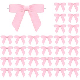 Neptniopllab 100 Pieces Mini Twist Tie Bows, Pink Satin Ribbon DIY Twist Bow with Twist Tie Pre-Tied Pink Gift Bows for Gift Wrapping Birthday Wedding Christmas Baby Show Party