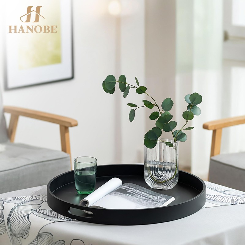 Hanobe Ottoman Tray Serving Decor: Round Large Coffee Table Black