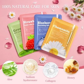 Aottom 30pcs Face Masks Skincare, Bulk Facial Masks for Women Skin Care, Sheet Masks with Natural Ingredients, Gifts Set for Face Spa, Birthday Party 