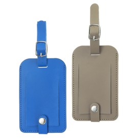 PATIKIL 2 Pack Luggage Bag Tags, PU Leather Suitcase Name Tags with Snap Travel Label Luggage Identifier Privacy Protection Travel Accessories, Blue Grey