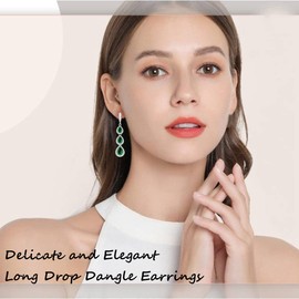 LMXXVJ Created Green Emerald Long Earrings for Women,White Gold Plated Earrings Anniversary Mother’s Day Valentine's Day Gift for Mom/Wife/Best Friend