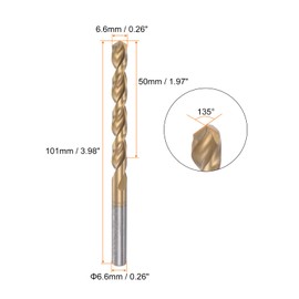 HARFINGTON Twist Drill Bit 6.6mm Titanium Coated (HSS-E) M42 High Speed Steel 8% Cobalt Straight Shank for Stainless Steel Aluminum Alloy Metal