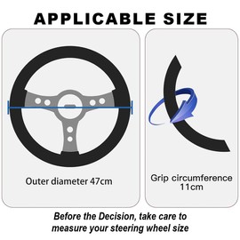 Aililong Steering Wheel Cover, Black, Universal Car Steering Wheel Cover for Cars, Protection and Comfort Thanks to Non-Slip Fibre Leather and Breathable Holes, Size 37-39 cm