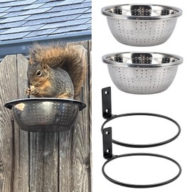 2 PCS Squirrel Feeder with 8.5" Colander Bowl Tree/Fence Mounted,304 Stainless Colander Bowl Removable Easy to Clean/Refill,All Metal Squirrel Feeders for Outside Last Long