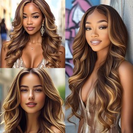 Biliisyff P4/27 Highlight Body Wave Ombre Honey Blonde Brazilian Human Hair Bundles 8 10 12 Inch 2 Tone Brown and Blonde Hair Wet and Wavy Bundles Brown Weft Hair Extensions for Black Women