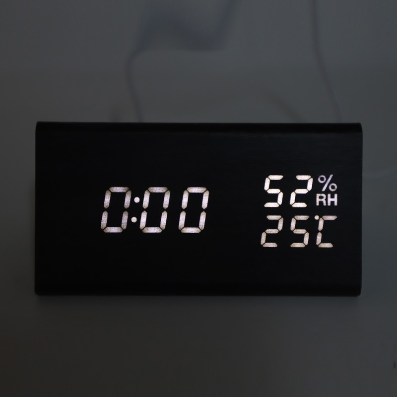Wooden Digital Alarm Clocks LED Display Temperature Humidity Alarm Clocks