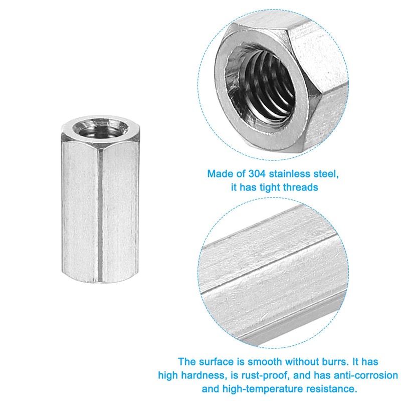 uxcell M8x1.25mm Coupling Nuts, 10 Pcs 304 Stainless Steel Galvanized