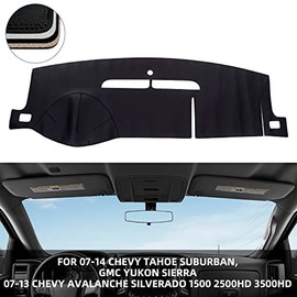 BERKSYDE Dashboard Dash Mat Cover Leather Dashboard Pad Compatible for 07-14 Tahoe Suburban 1500 2500 Yukon Sierra,07-13 Avalanche Silverado with One Glove Box(Black)