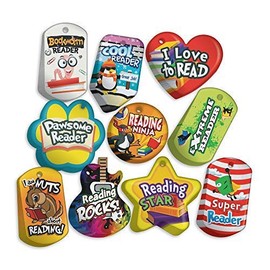 Student Reading Incentives Brag Tag Value Pack: 250 Tags (25 Tags for Each Shape)