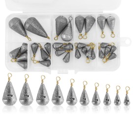 Pack of 30 Teardrop Fishing Weights Kit, Pear Lead Fishing, Ten Sizes, Teardrop Shape Fishing Base Lead with Plastic Box, Fishing Casting Lead Sinker, Lead Outdoor Fishing Accessories for a Reservoir