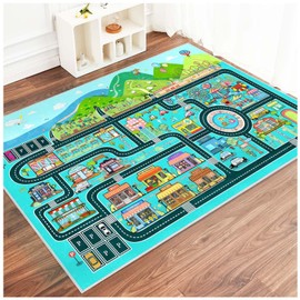 Kids Car Rug for Playroom Rugs, Kids Road Rug for Girls Bedroom Rug and Boys Bedroom Rug, Oblong Washable Anti Slip Kids Rug, Indoor Kids Educational City Traffic Route Map Fun Rug for Classrooms.