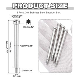 MECCANIXITY 8 Pcs 304 Stainless Steel Shoulder Bolt 6mm Shoulder Dia 70mm Shoulder Length M5x0.8 Thread Hex Socket Shoulder Bolts for Hydraulic Injection Molding Machinery Industries