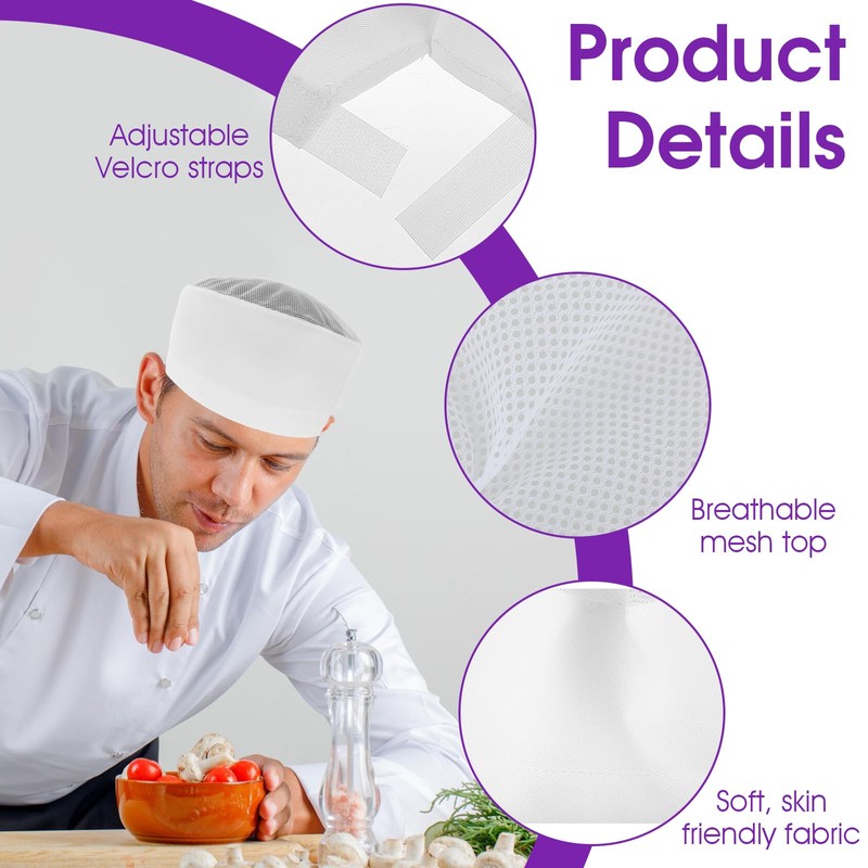 Mesh Chef Hats Chef Beanie Adjustable White Unisex Chef Hats