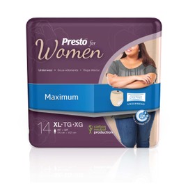 Presto Maximum Discreet Incontinence Underwear for Women - Disposable, Odor Eliminator, X-Large - 14/Bag, 56/Case