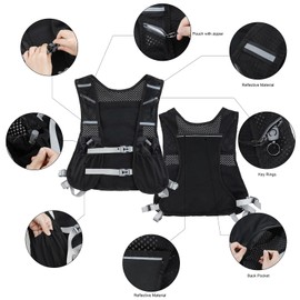 lekymo Running Vest with 500ML Soft Water Bottle 7 Pockets Running Hydration Vest with Phone Holder Breathable Reflective Adjustable Chest Straps & Waistband Running Vest for Women Men Super Light