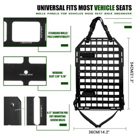 21.3"*14.2" Rigid MOLLE Panel for Vehicles,Tactical Car Seat Back Organizer and Storage Back Seat Truck Mount Rack Panel,Tactical Gear Holder Pouch Holster Mount Rack Modular Storage Plate