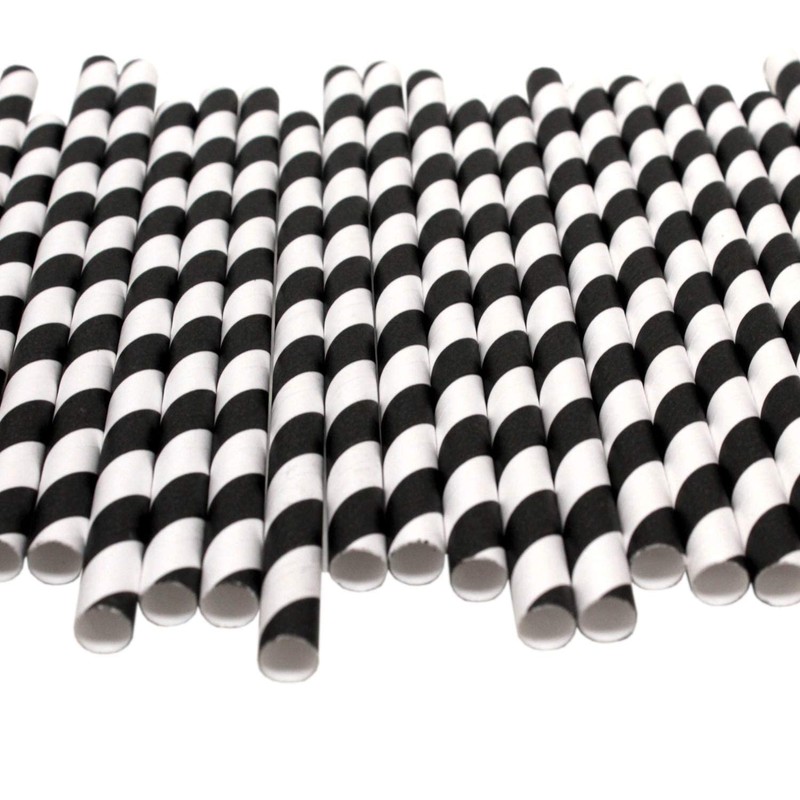Black & White Striped Paper Straws (10mm x 200mm) -