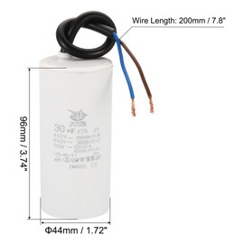 PATIKIL CBB60 30uf Running Capacitor,2Pcs AC 450V 2 Wires 50/60Hz Cylinder 95x44mm for Water Pumps, Washing Machines Motor Start