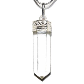 Zenergy Gems CHARGED Faceted Natural Amplifier Clear Quartz Crystal Perfect Pendant™ + 20" Silver Chain + Selenite Heart Charging Crystal Included