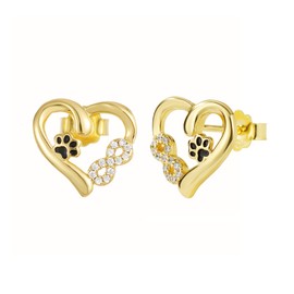 Women's 925 Silver Animal Paw Print Infinity Love Heart Stud Earrings for Dog Lovers Gift, Sterling Silver