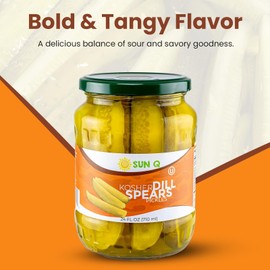 Sun Q Kosher Whole Dill Spears, 34fl oz | Crisp & Tangy, Perfect for Snacking, Sandwiches & Relishes | Gluten-Free, Non-GMO, Kosher Certified