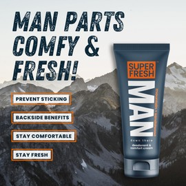 Super Fresh Ball Deodorant Lotion for Men Groin Butt and Body Hygiene Cream Controls Odor Prevents Chafing Aluminum Free Daily Freshness and Comfort Powder Lotion Formula in Convenient 4 oz Tube