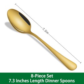 Gold Soup Spoons,8 PCs 7.3'' Dinner Spoons,Durable Mirror Polishing Stainless Steel Silveware Main Spoon,Dishwasher Safe Gold Table Spoon For Home Restaurant Hotel