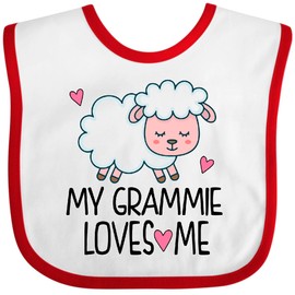 inktastic Grammie Loves Me Grandchild Lamb Baby Bib White and Red 42e4d