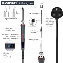 Soldering Iron Kit, 200W 220V Solder Iron Digital Soldering Kit for Soldering, 6-in-1 Solder Gun Kit Welding Tool, Adjustable Temperature from 180 to 480℃, 3 solder tip, Solder wire, Solder Iron Stand