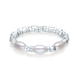 Silver Ring for Women 925 Pearl Rings Adjustable Pearl Ring Elastic Women's Ring Anti-Stress Finger Ring Natural Stone Silver Ring Stackable Pearl Rings Elastic Spinner Sterling Silver Jewellery,
