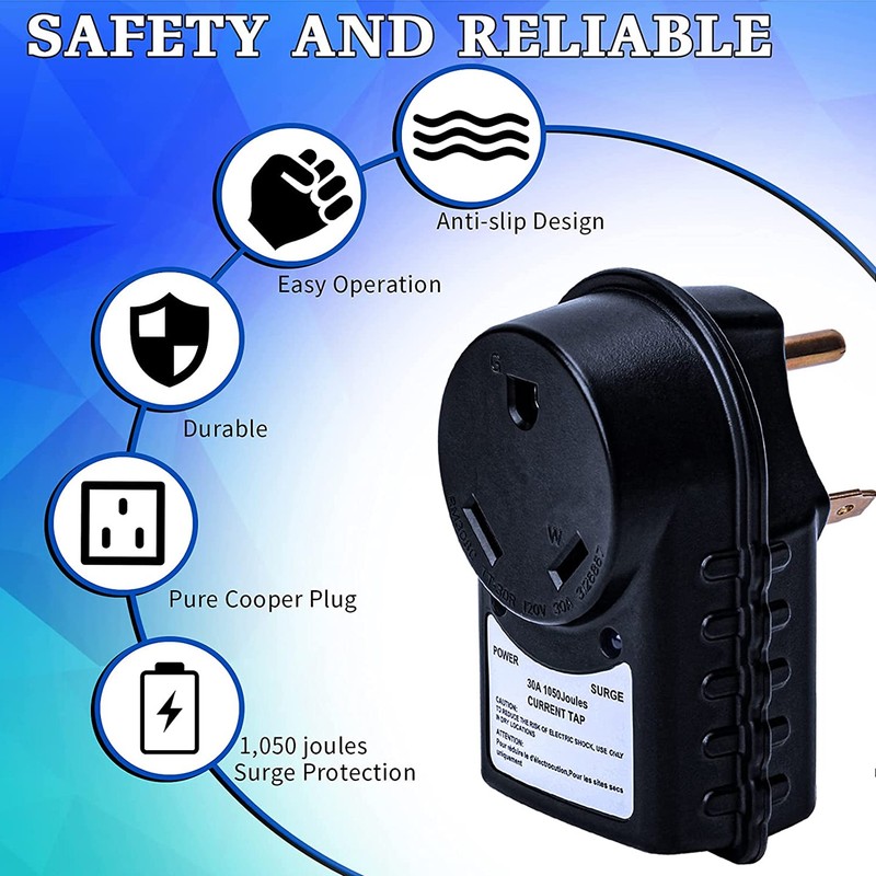 RV Surge Protector 30A Male to 30A Female Adapter 1050J