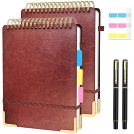 EVNEED 2 Pack Top Spiral Notebook, A4 Hardcover Top Bound Notebook, 240 Pages 100gsm College Ruled Left Handed Notebook Journal for Work, School, Meeting Writing -Brown, 8.5" x 11"