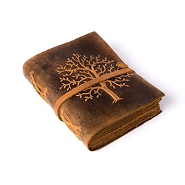 Lined Vintage Leather Journal | Tree of Life embossed Journal 8" x 6" | Antique Journal for Men and Women Antique Handmade Deckle Edge Vintage Paper Leather Bound Journal - Book of Shadows Journal