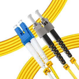 NewYork Cables™ 1M OS2 LC to ST Fiber Patch Cable | Single Mode Duplex Corning 9/125 ST to LC Jumper Cord | High Speed LC ST Fiber Optic SMF 1 Meter (3.28ft) | ST-LC Singlemode Network Cable (Yellow)