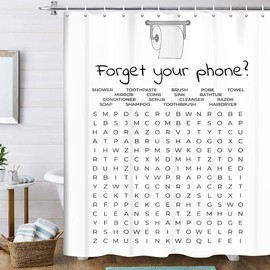 VeiVian Funny Bathroom Decor Shower Curtain Black and White Bath Curtain, Fun Bathroom Word Search Forget Your Phone Bathroom Humor Shower Curtain Fabric Bathroom Accessories with Hooks 70X70IN