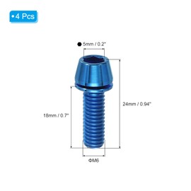 PATIKIL M6x18mm Titanium Bicycle Stem Bolt, 4 Pack Hex Tapered Head Bolt Mountain Bike Screw Replacement with Washer for Bicycle Stem Parts, Blue