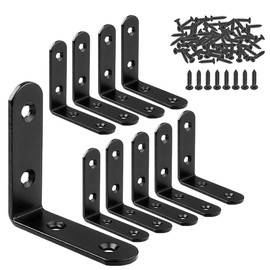 GFORTUN 10PCS Black Metal Corner Angle Brackets 90 Degree Joint Fastener Flat L-Shape Shelf Support Corner Angle Braces Rustproof with Screws (50mmX18mmX50mm)