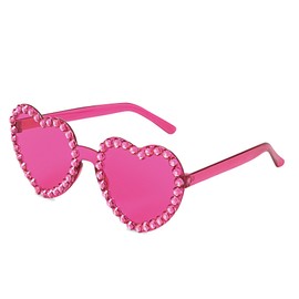 Hot Pink Heart Sunglasses for Women Transparent Rimless Sunglasses Rhinestone Heart Shaped Sunglasses Heart Glasses for Party Favors