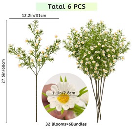 SNAIL GARDEN 192 Blooms Artificial Daisy Flowers, 27.5" White Daisy Artificial Flowers,6Pcs Realistic Fake Daisies,Fake Spring Flower,Faux Flowers for Vase Wedding Party Home Decor
