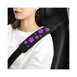 2PCS Car Seat Belt Covers, Flower Soft Comfortable Vehicle Seatbelt Strap Pads, Auto Interior Shoulder Harness Accessories, Universal for SUV Automobile Truck (Purple)
