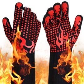 Margery Guantes de Barbacoa, Guantes de Horno Resistentes Al Calor Extremo hasta 800°C/ 1472°F, Silicona Antideslizante Guantes de Cocina Universales para Parrilla, Hornear, Microondas y Chimenea