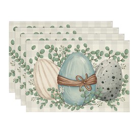Artoid Mode Eucalyptus Eggs Easter Placemats Set of 4, 12x18 Inch Spring Seasonal Table Mats for Party Kitchen Dining Decoration