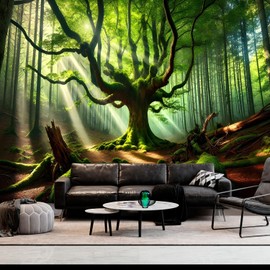 FENDROM - Tapiz de paisaje verde oscuro para decoración del hogar con árboles grandes, para colgar en la pared, para recámara, sala de estar