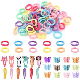 3-in-1 Girls Hair Accessories Set, 200 Pure Cotton Hair Ties, 56 Non-Slip Duckbill Clips & 36 Alloy Hair Slides, Multicolor Styling Decor for Girls Daily Party Hairstyles