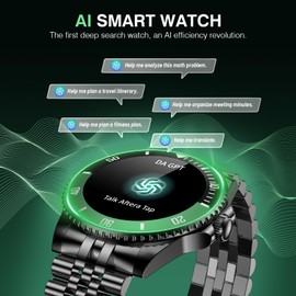 2025 DA GPT Smart Watch with Bluetooth Call, Heart Rate, Stress, Blood Oxygen, Sleep Monitor, 107 Sports Modes, Waterproof Round Watch, 1.19-inch AMOLED Display, Compatible Android and iOS Black Metal