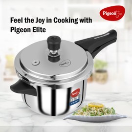 Pigeon Elite Tri-Ply Stainless Steel Body Outer Lid Pressure Cooker Induction and Gas Stove Compatible 5 L - Silver